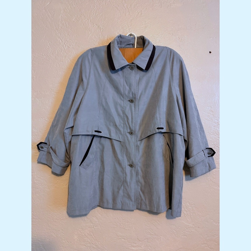 FITZWRIGHT Women's Vintage 2X Light Blue SOFT Trench Coat Button Front
